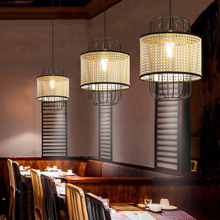 Rattan Aru Sculptural Iron Pendant Light