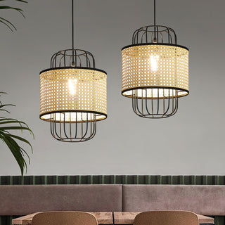 Rattan Aru Sculptural Iron Pendant Light