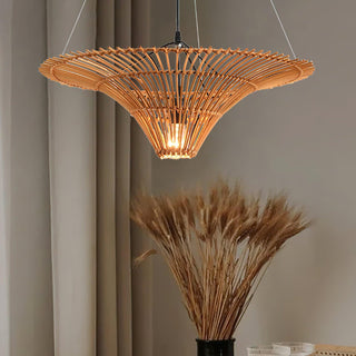 Rattan Water Lily Oriental Rattan Pendant Light