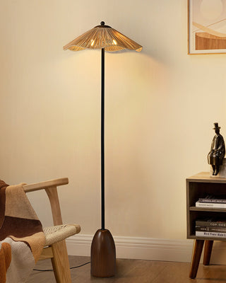 Kaelen Bohemian Rattan Wood Floor Lamp