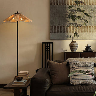 Kaelen Bohemian Rattan Wood Floor Lamp