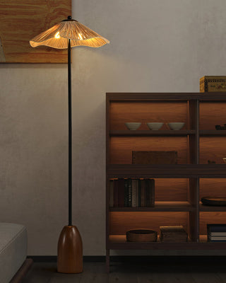 Kaelen Bohemian Rattan Wood Floor Lamp