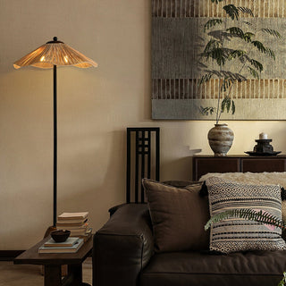 Kaelen Bohemian Rattan Wood Floor Lamp