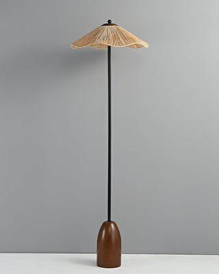 Kaelen Bohemian Rattan Wood Floor Lamp
