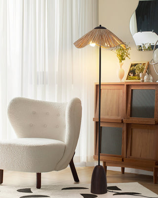 Kaelen Bohemian Rattan Wood Floor Lamp