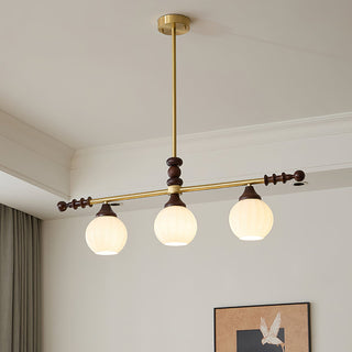 Reya Brass Dark Wood Linear Chandelier