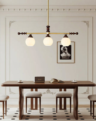 Reya Brass Dark Wood Linear Chandelier