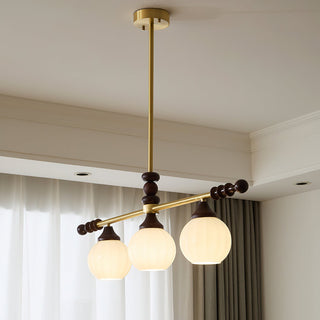Reya Brass Dark Wood Linear Chandelier