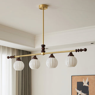 Reya Brass Dark Wood Linear Chandelier