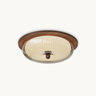 Vintage Wood  Ribbed Glass Ceiling Light