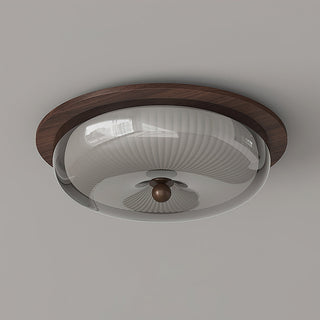 Vintage Wood  Ribbed Glass Ceiling Light