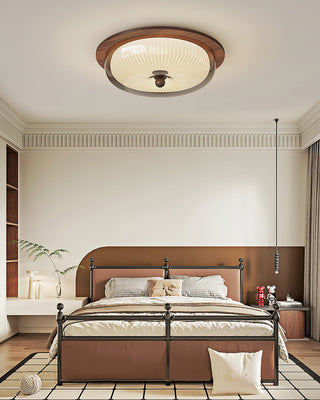 Vintage Wood  Ribbed Glass Ceiling Light