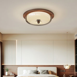 Vintage Wood  Ribbed Glass Ceiling Light
