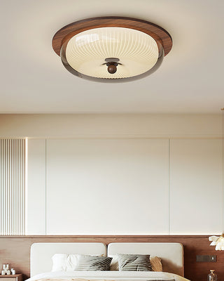 Vintage Wood  Ribbed Glass Ceiling Light