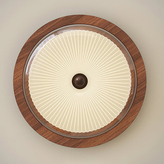 Vintage Wood  Ribbed Glass Ceiling Light