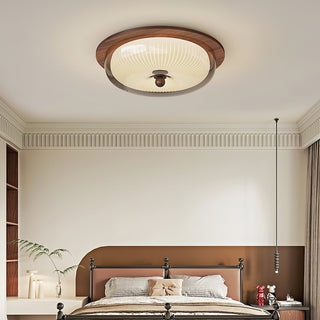 Vintage Wood  Ribbed Glass Ceiling Light
