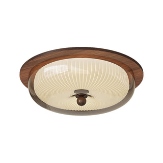 Vintage Wood  Ribbed Glass Ceiling Light