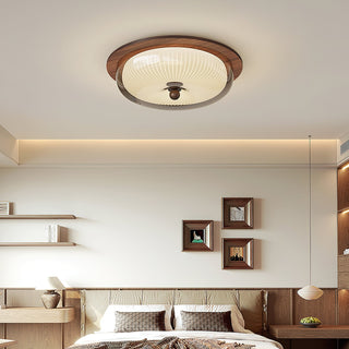 Vintage Wood  Ribbed Glass Ceiling Light