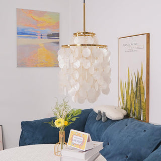 Aqua Veil Coastal Shell Chandelier