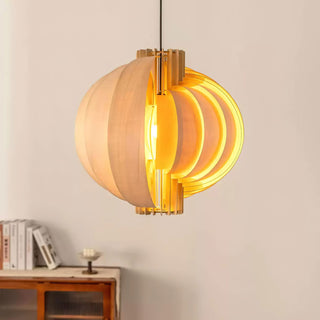 Saturn Ring Oriental Wood Pendant Light