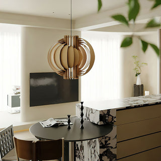 Saturn Ring Oriental Wood Pendant Light