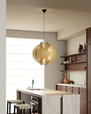 Saturn Ring Oriental Wood Pendant Light