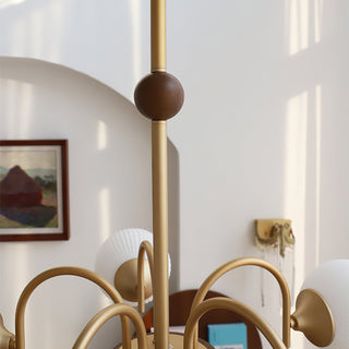 Elric Mid Century Brass Glass Chandelier