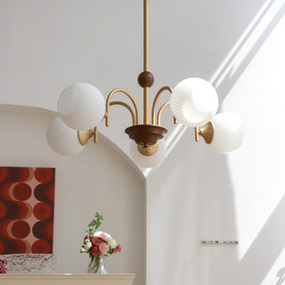 Elric Mid Century Brass Glass Chandelier