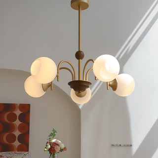 Elric Mid Century Brass Glass Chandelier