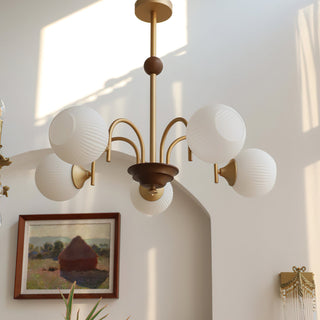 Elric Mid Century Brass Glass Chandelier