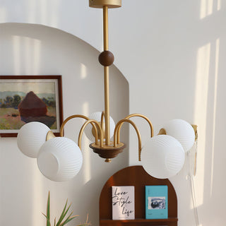 Elric Mid Century Brass Glass Chandelier