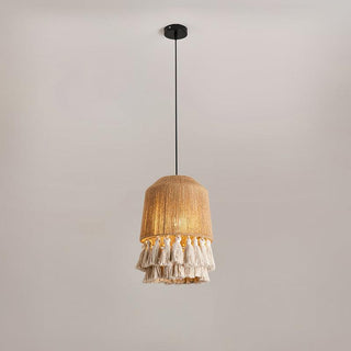 Small Bamboo Hat Bohemian Hemp Rope Pendant Light