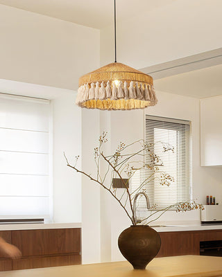 Small Bamboo Hat Bohemian Hemp Rope Pendant Light