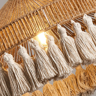 Small Bamboo Hat Bohemian Hemp Rope Pendant Light