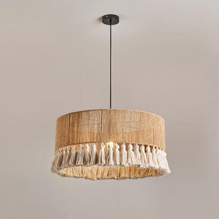 Small Bamboo Hat Bohemian Hemp Rope Pendant Light