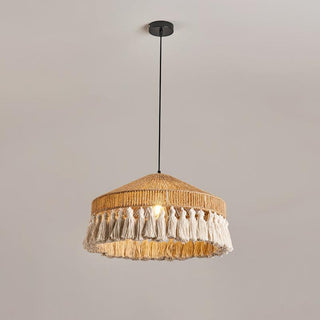 Small Bamboo Hat Bohemian Hemp Rope Pendant Light