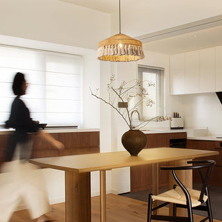 Small Bamboo Hat Bohemian Hemp Rope Pendant Light