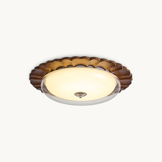 Lotus Scalloped Wood Glass Ceiling Light