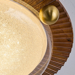 Lotus Scalloped Wood Glass Ceiling Light