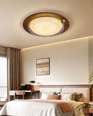 Lotus Scalloped Wood Glass Ceiling Light