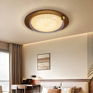 Lotus Scalloped Wood Glass Ceiling Light