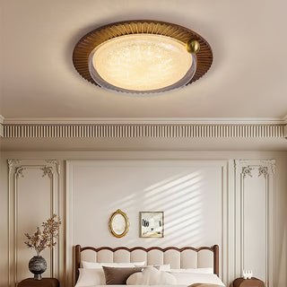 Lotus Scalloped Wood Glass Ceiling Light