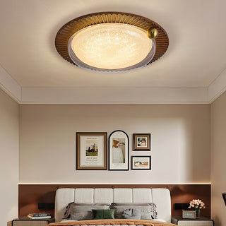 Lotus Scalloped Wood Glass Ceiling Light