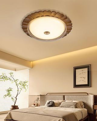 Lotus Scalloped Wood Glass Ceiling Light