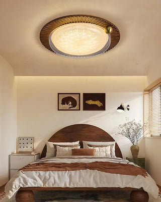 Lotus Scalloped Wood Glass Ceiling Light