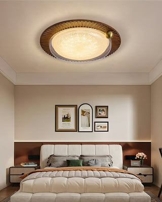 Lotus Scalloped Wood Glass Ceiling Light