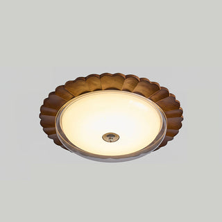 Lotus Scalloped Wood Glass Ceiling Light