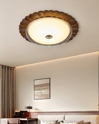 Lotus Scalloped Wood Glass Ceiling Light