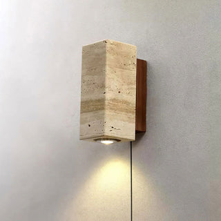 Stone Wood Contemporary Travertine Plug-in Wall Light