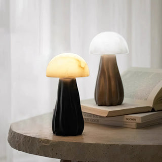 Terra Black Sculptural Wood & Alabaster Table Lamp